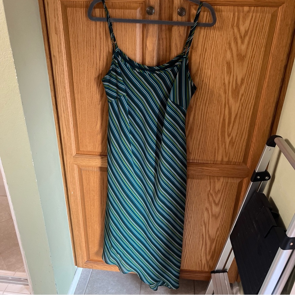 Venezia gorgeous Striped Green Teal Blue Maxi Slip Dress 14/16